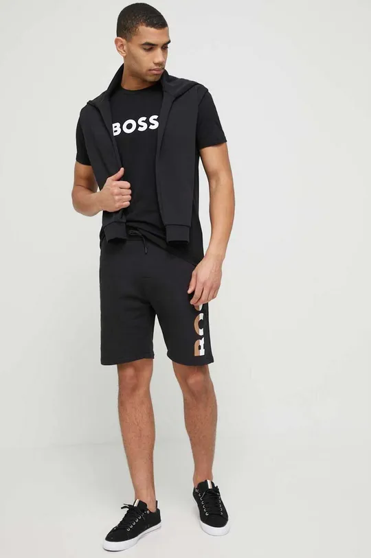 Βαμβακερή μπλούζα BOSS μαύρο
