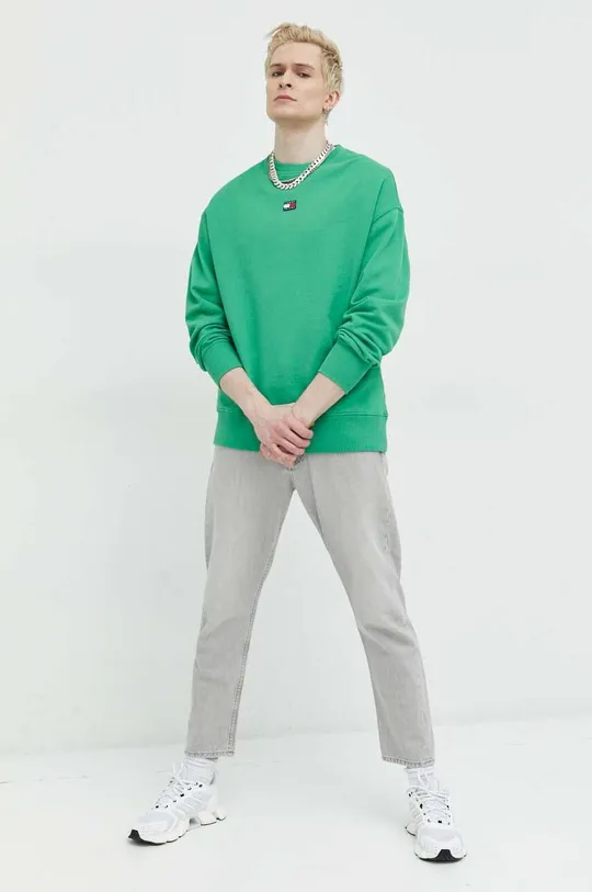 Βαμβακερή μπλούζα Tommy Jeans πράσινο