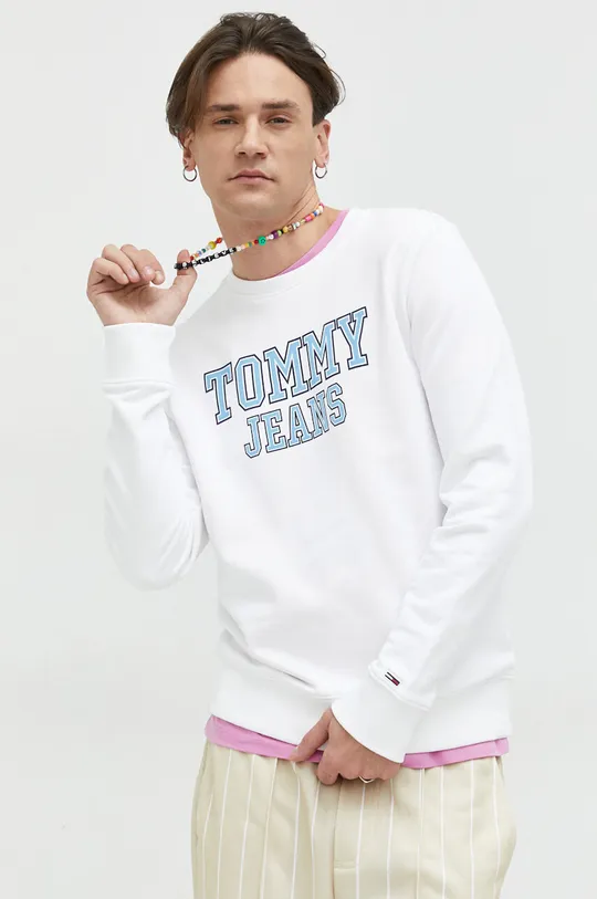 bela Bombažen pulover Tommy Jeans Moški