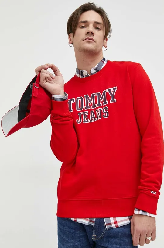 κόκκινο Βαμβακερή μπλούζα Tommy Jeans Ανδρικά