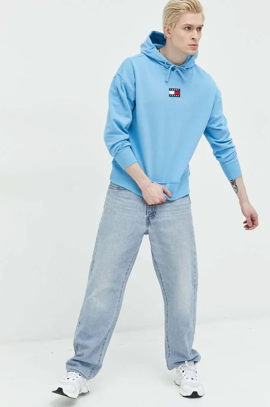 Bombažen pulover Tommy Jeans modra