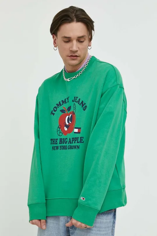 zelena Bombažen pulover Tommy Jeans Moški