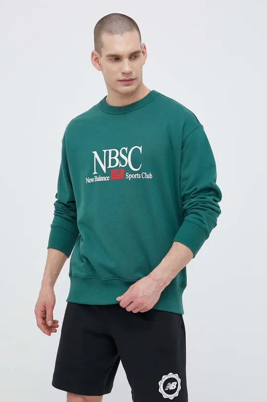 zelena Bombažen pulover New Balance Moški