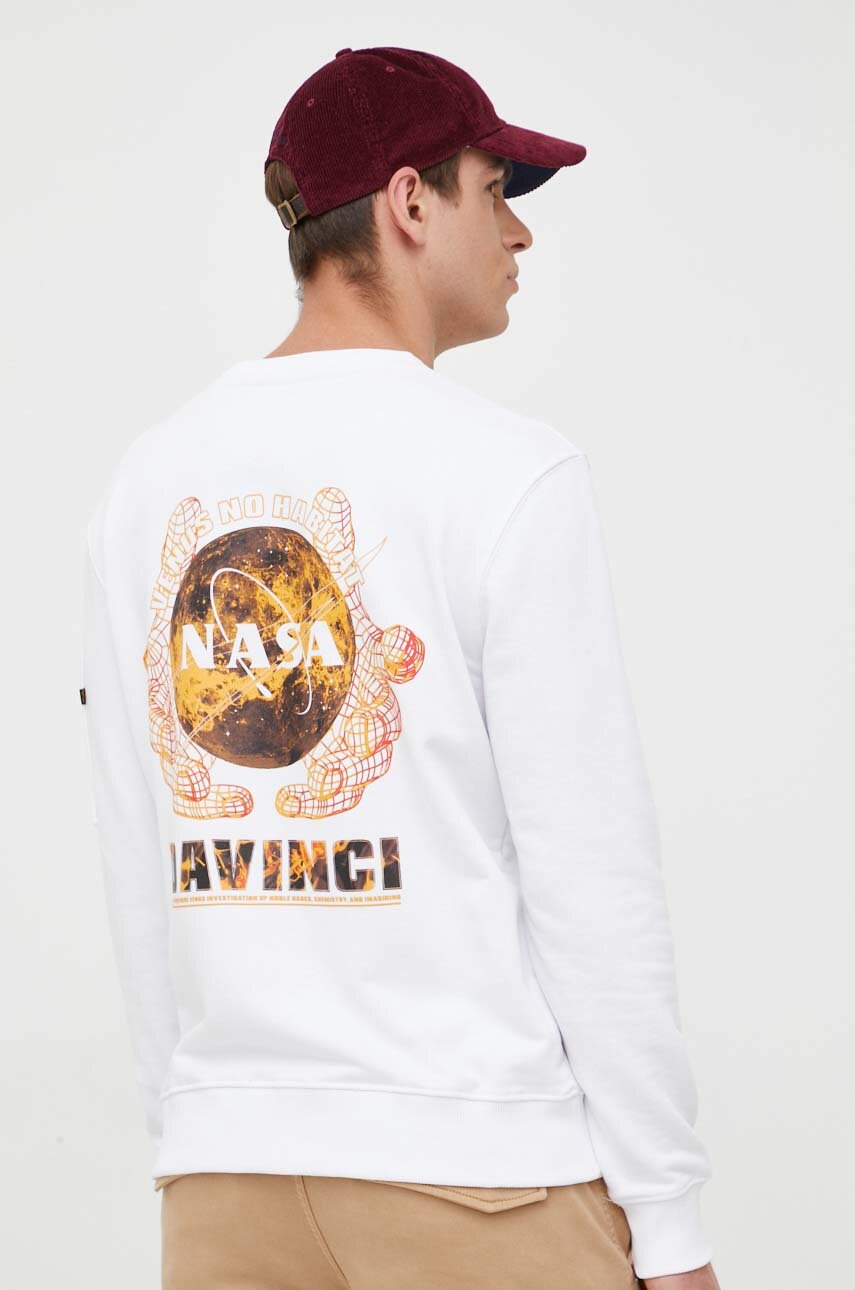 Кофта Alpha Industries x Nasa чоловіча колір білий з принтом | ANSWEAR.ua