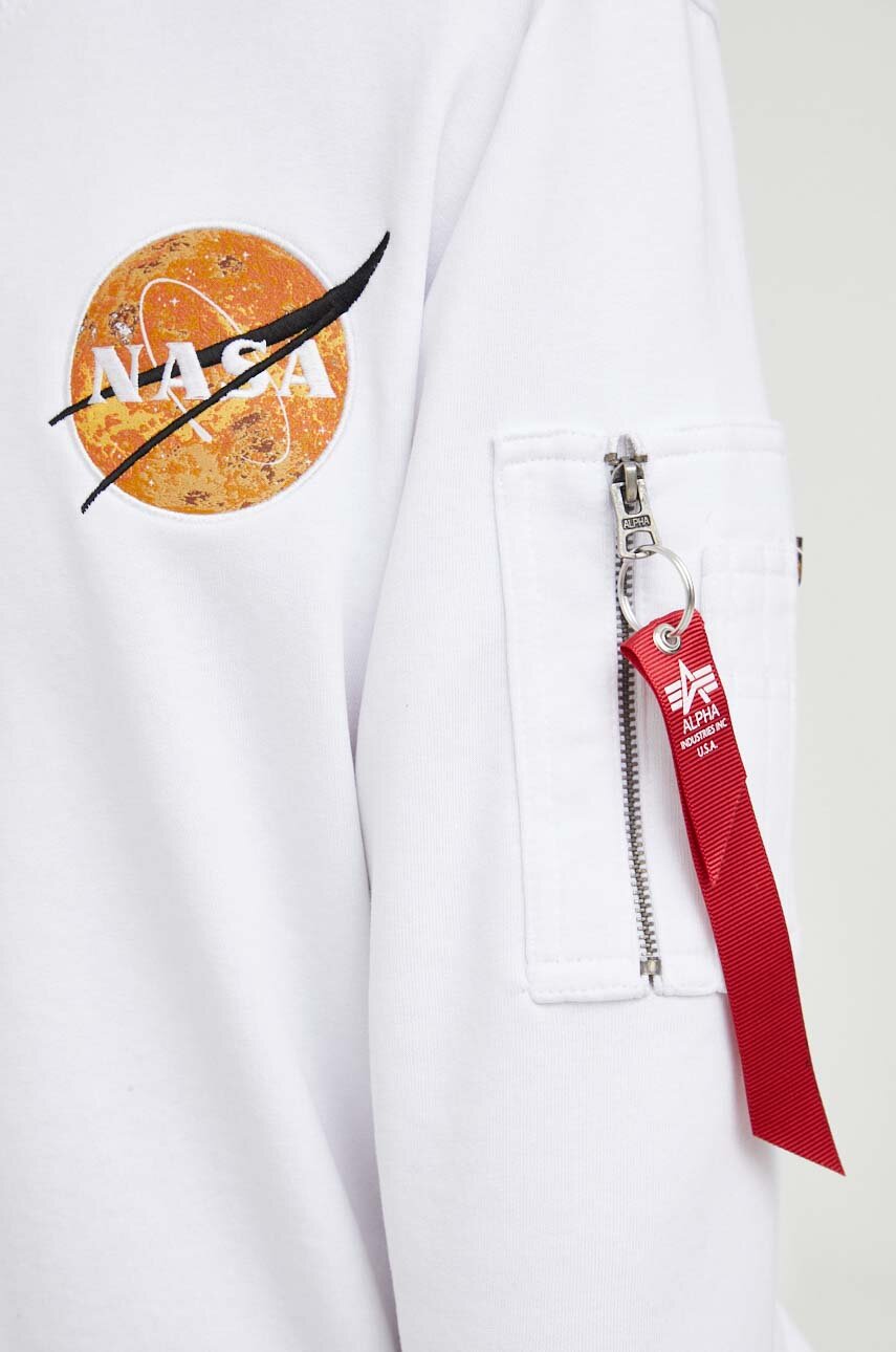 Кофта Alpha Industries x Nasa чоловіча колір білий з принтом | ANSWEAR.ua