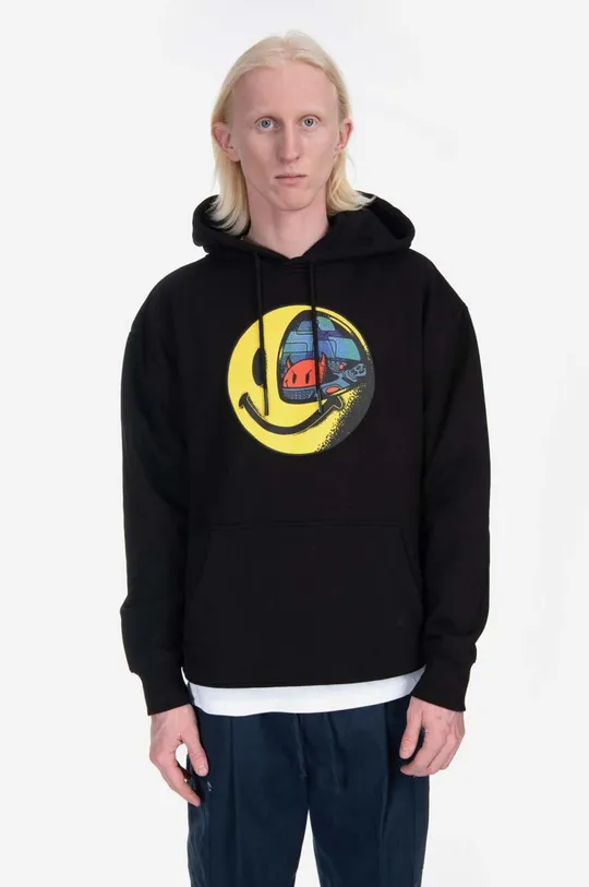 crna Pamučna dukserica Market x Smiley Conflicted Hoodie Muški