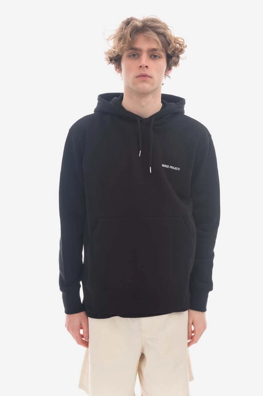 crna Pamučna dukserica Norse Projects Arne Logo Hoodie Muški