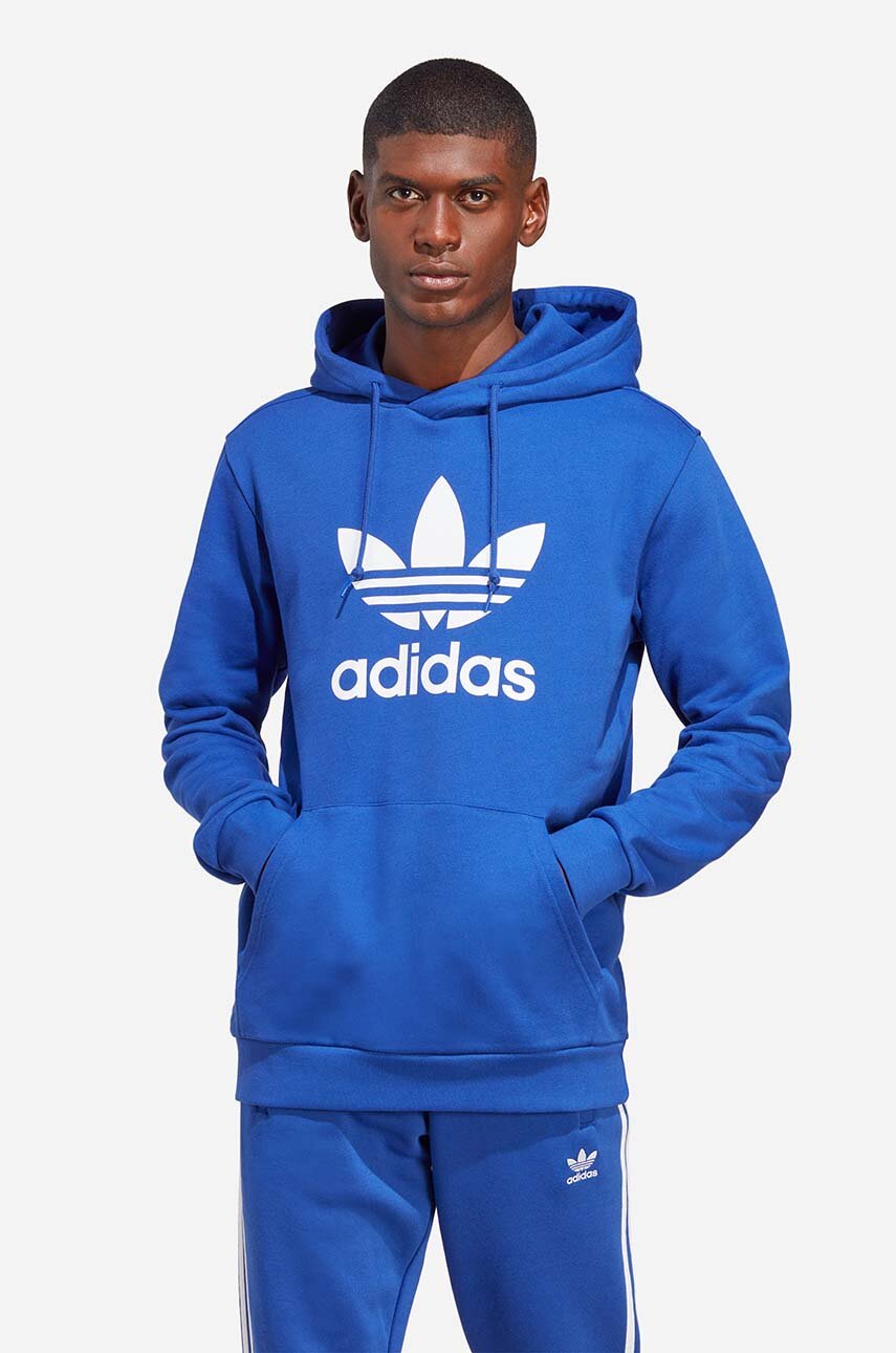 niebieski adidas Originals bluza bawełniana Adicolor Classics Trefoil Hoodie Męski