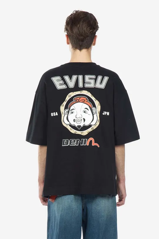 negru Evisu tricou din bumbac De bărbați