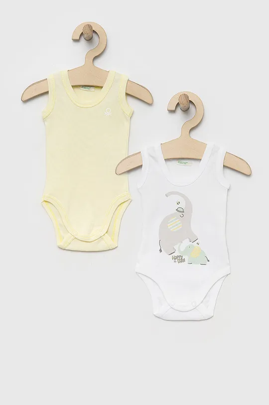 żółty United Colors of Benetton body bawełniane niemowlęce 2-pack Dziewczęcy