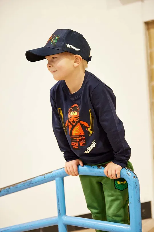 tmavomodrá Detská bavlnená košeľa s dlhým rukávom Lego x Ninjago Chlapčenský