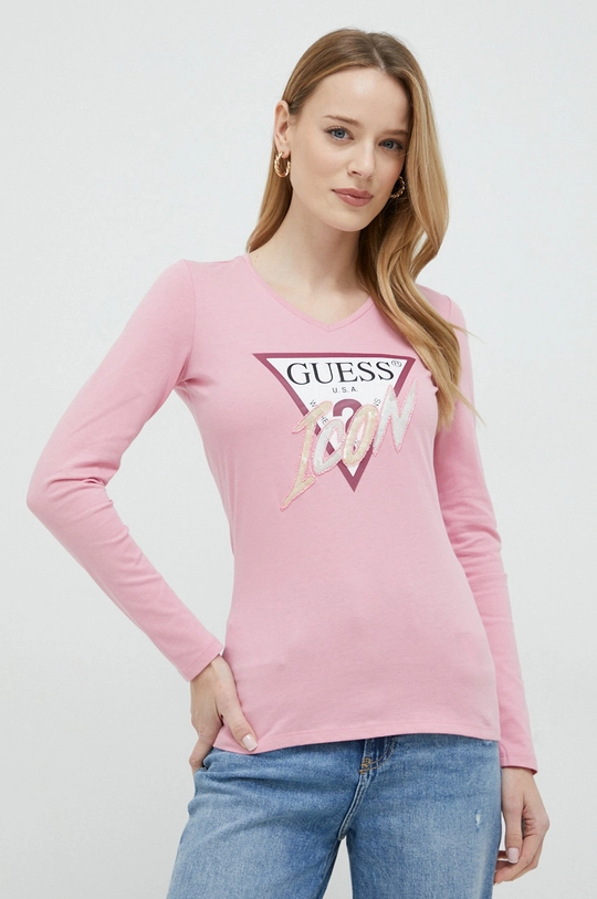 różowy Guess longsleeve bawełniany Damski