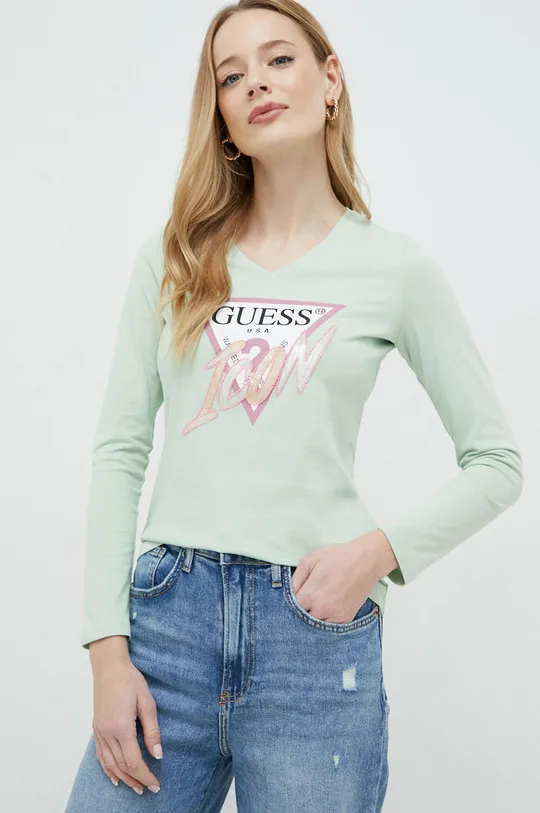 πράσινο Βαμβακερή μπλούζα με μακριά μανίκια Guess Γυναικεία