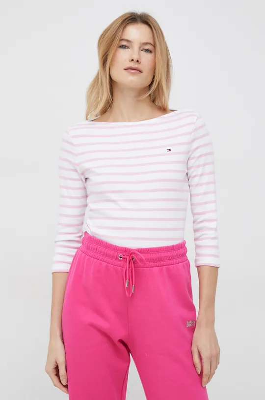 ροζ Βαμβακερή μπλούζα με μακριά μανίκια Tommy Hilfiger Γυναικεία