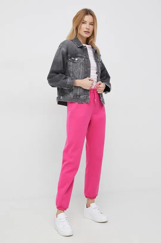 Βαμβακερή μπλούζα με μακριά μανίκια Tommy Hilfiger ροζ