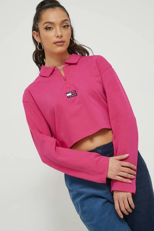 różowy Tommy Jeans longsleeve bawełniany Damski