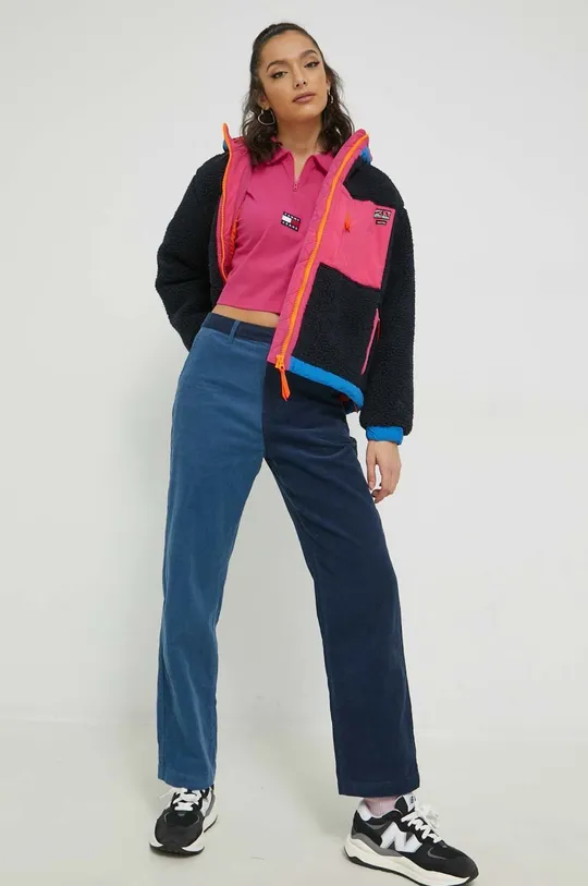 Βαμβακερή μπλούζα με μακριά μανίκια Tommy Jeans ροζ