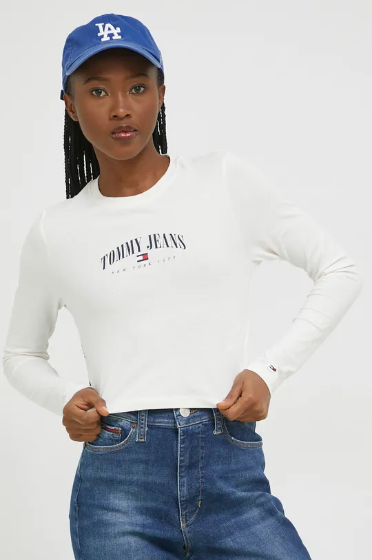 μπεζ Βαμβακερή μπλούζα με μακριά μανίκια Tommy Jeans Γυναικεία