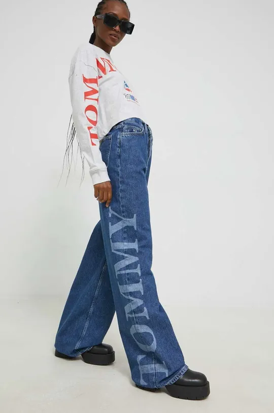 γκρί Βαμβακερή μπλούζα με μακριά μανίκια Tommy Jeans