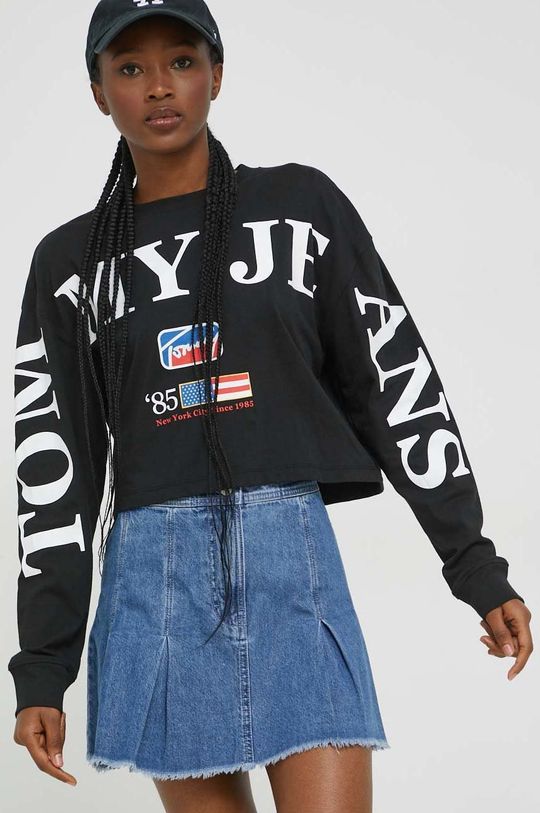 μαύρο Βαμβακερή μπλούζα με μακριά μανίκια Tommy Jeans Γυναικεία
