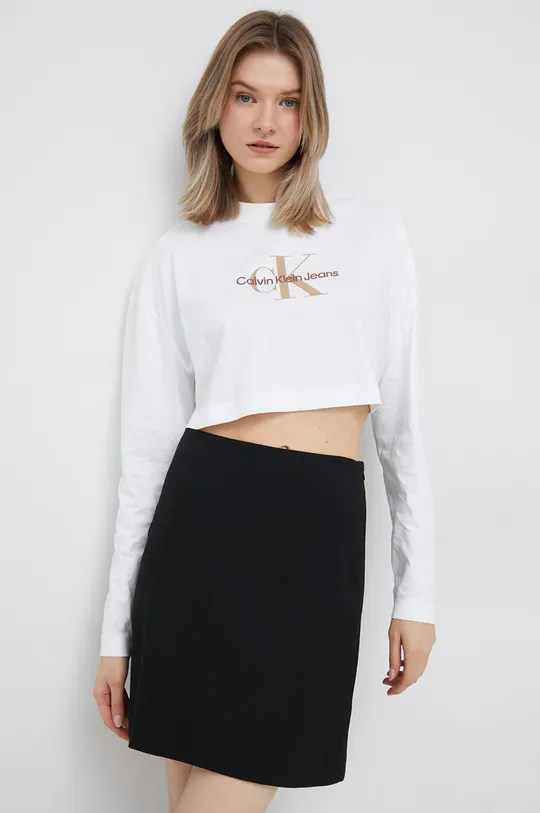 λευκό Βαμβακερή μπλούζα με μακριά μανίκια Calvin Klein Jeans Γυναικεία