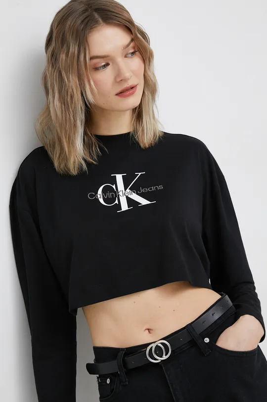μαύρο Βαμβακερή μπλούζα με μακριά μανίκια Calvin Klein Jeans Γυναικεία