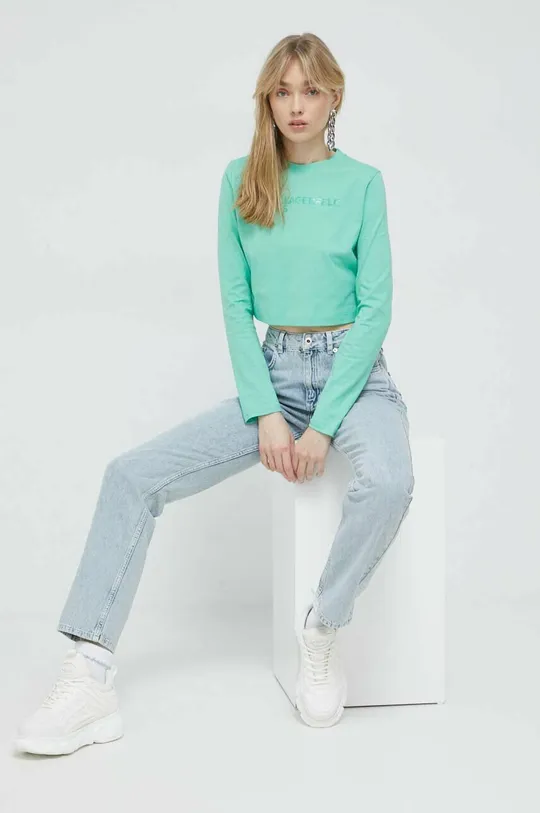 Βαμβακερή μπλούζα με μακριά μανίκια Karl Lagerfeld Jeans πράσινο