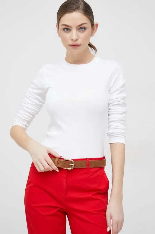 biela Bavlnené tričko s dlhým rukávom Polo Ralph Lauren Dámsky