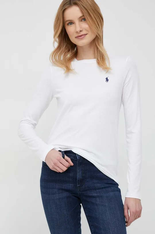 bela Bombažna majica z dolgimi rokavi Polo Ralph Lauren