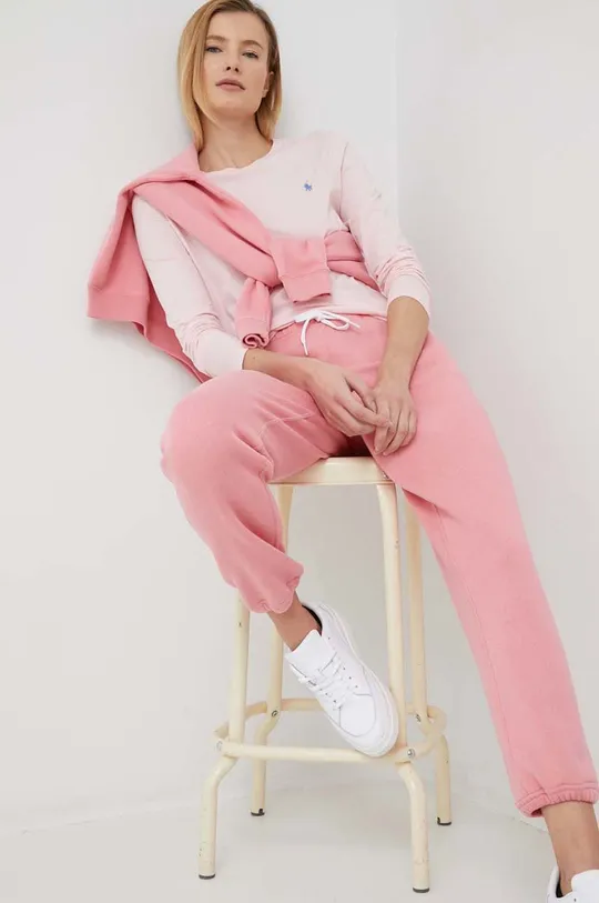 Βαμβακερή μπλούζα με μακριά μανίκια Polo Ralph Lauren ροζ
