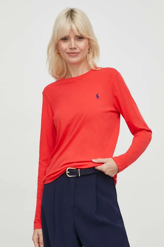 κόκκινο Βαμβακερή μπλούζα με μακριά μανίκια Polo Ralph Lauren Γυναικεία
