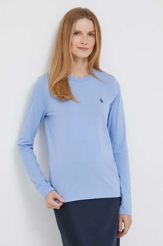 modra Bombažna majica z dolgimi rokavi Polo Ralph Lauren Ženski