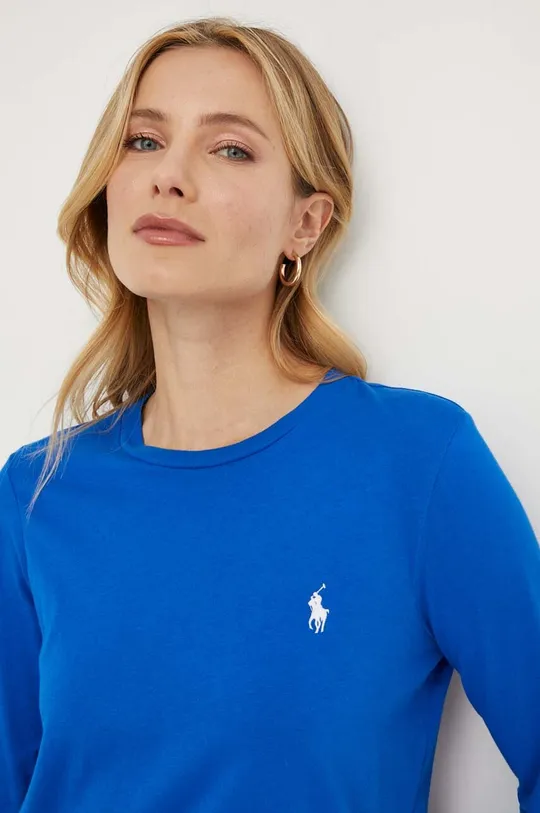 modrá Bavlnené tričko s dlhým rukávom Polo Ralph Lauren Dámsky