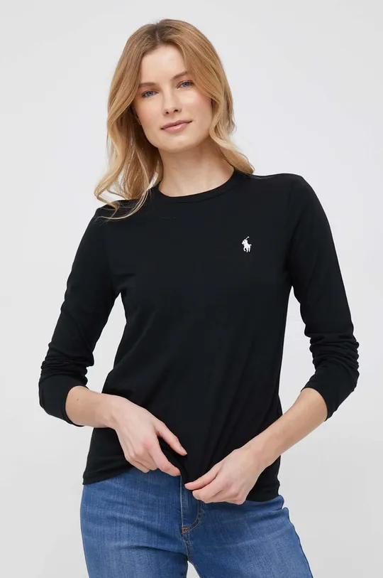 čierna Bavlnené tričko s dlhým rukávom Polo Ralph Lauren Dámsky