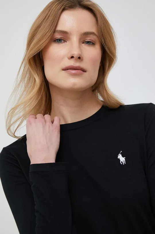 črna Bombažna majica z dolgimi rokavi Polo Ralph Lauren