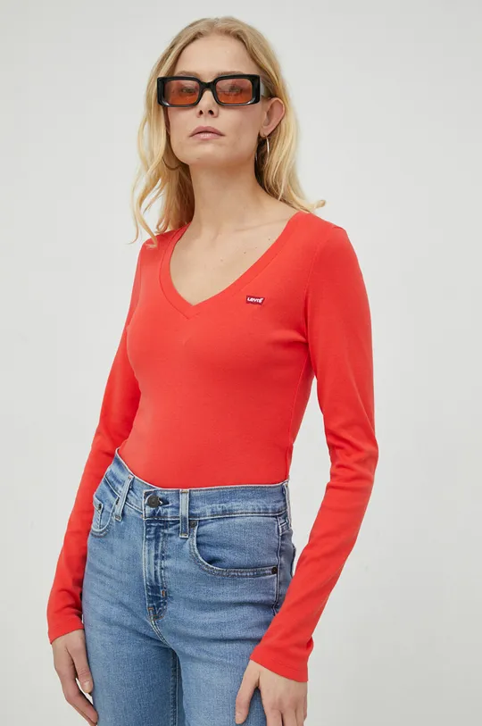 κόκκινο Βαμβακερή μπλούζα με μακριά μανίκια Levi's Γυναικεία