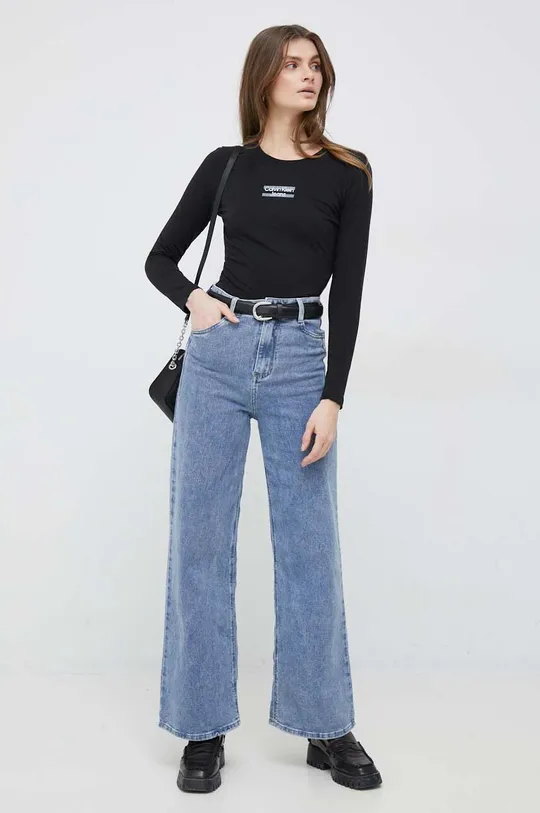 Majica z dolgimi rokavi Calvin Klein Jeans črna