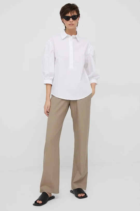 Βαμβακερή μπλούζα Sisley λευκό