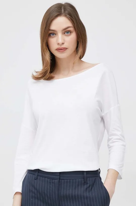 biela Bavlnené tričko s dlhým rukávom Sisley Dámsky