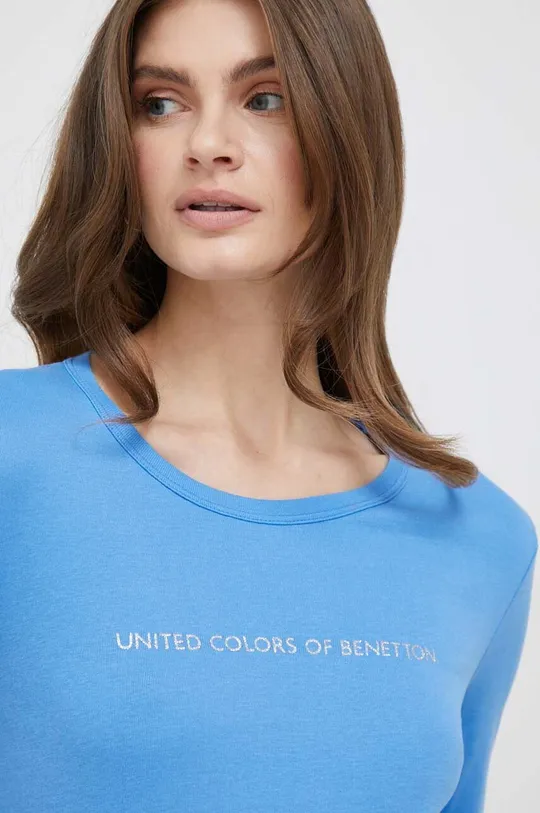 μπλε Βαμβακερή μπλούζα με μακριά μανίκια United Colors of Benetton