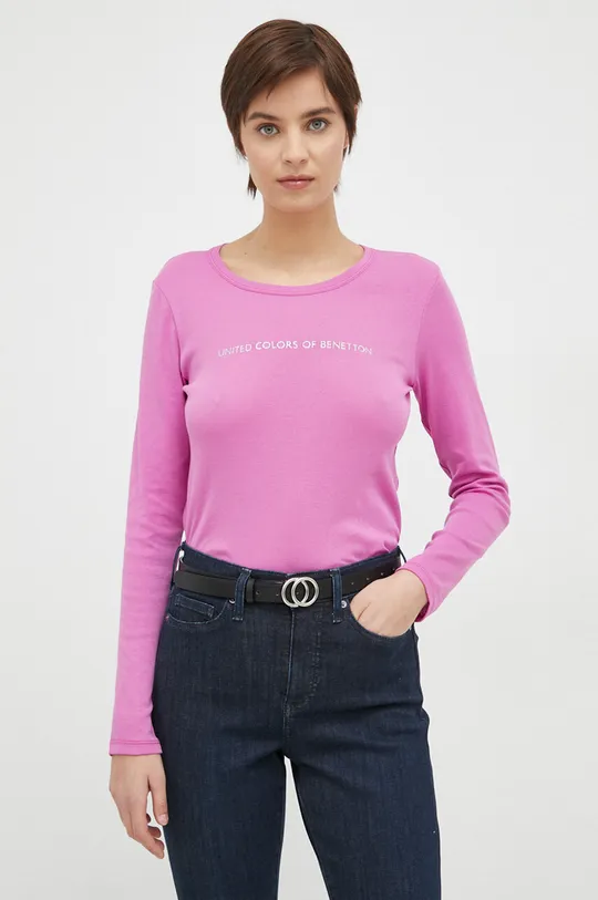 μωβ Βαμβακερή μπλούζα με μακριά μανίκια United Colors of Benetton Γυναικεία