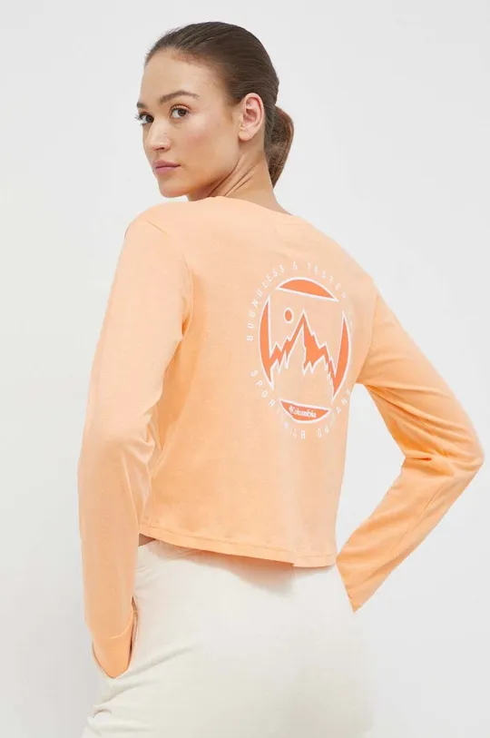 oranžna Bombažna majica z dolgimi rokavi Columbia Ženski