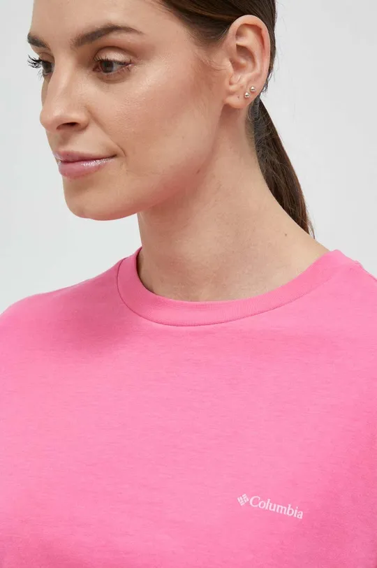 ροζ Βαμβακερή μπλούζα με μακριά μανίκια Columbia