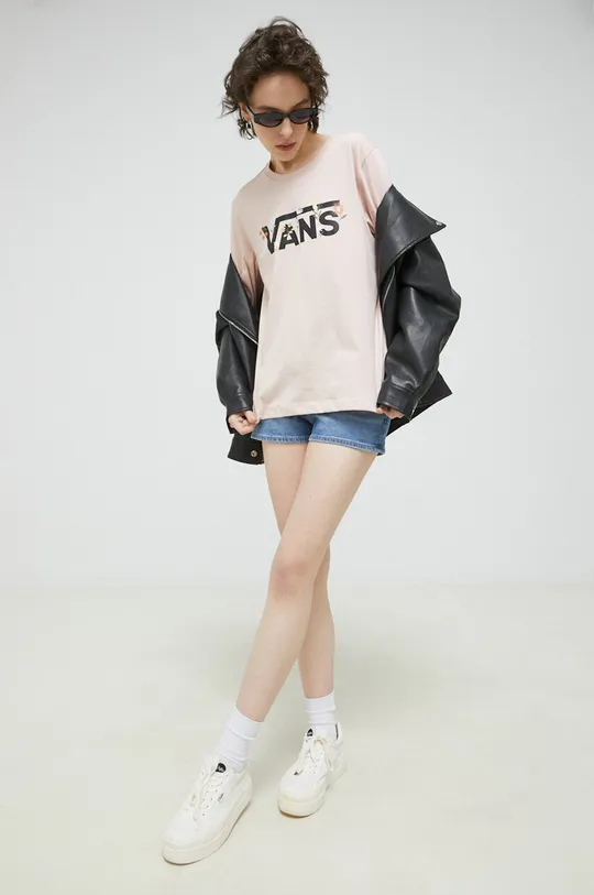 Βαμβακερή μπλούζα με μακριά μανίκια Vans ροζ