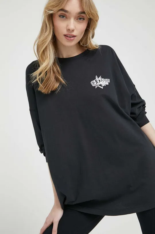 Bombažna majica z dolgimi rokavi Volcom črna