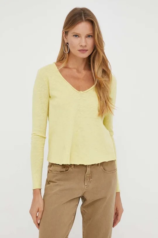 κίτρινο Βαμβακερή μπλούζα με μακριά μανίκια American Vintage Γυναικεία