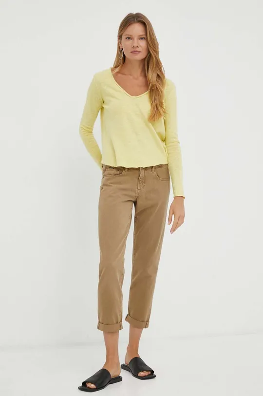 Βαμβακερή μπλούζα με μακριά μανίκια American Vintage κίτρινο