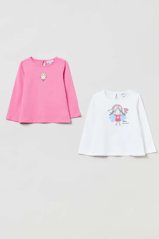 roza Pamučna majica dugih rukava za bebe OVS 2-pack Za djevojčice
