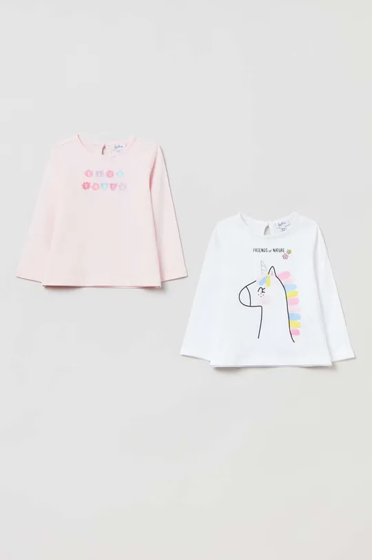 roza Dječja pamučna majica dugih rukava OVS 2-pack Za djevojčice