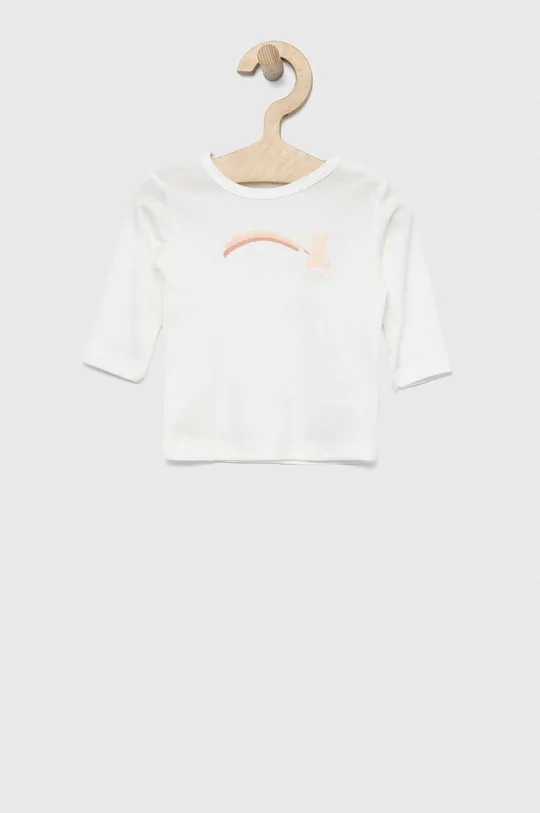 béžová Detské bavlnené tričko s dlhým rukávom United Colors of Benetton Dievčenský